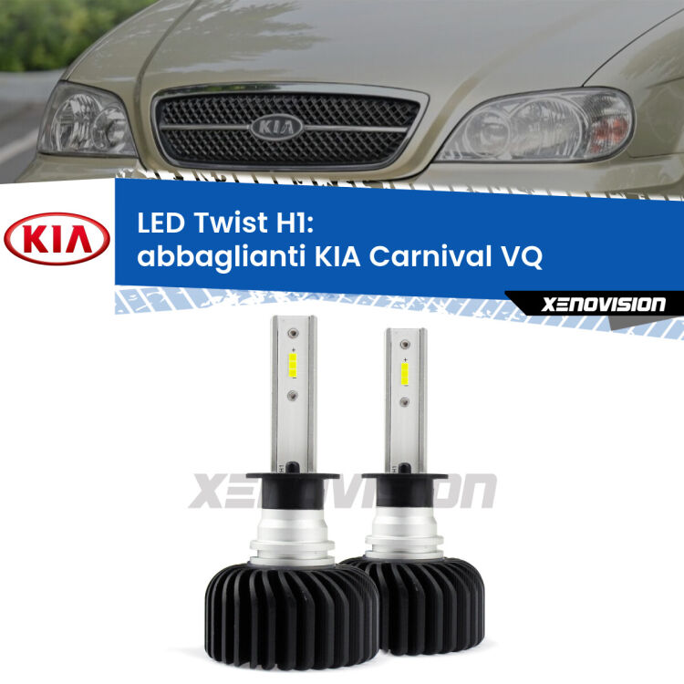 <strong>Kit abbaglianti LED</strong> H1 per <strong>KIA Carnival</strong> VQ 2005 -2013. Compatte, impermeabili, senza ventola: praticamente indistruttibili. Top Quality.