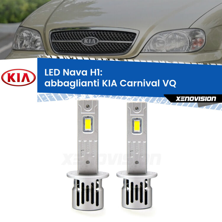 <strong>Abbaglianti LED no-spie per KIA Carnival</strong> VQ 2005 -2013. Coppia lampade <strong> H1</strong> modello Nava canbus, raffreddate a ventola.