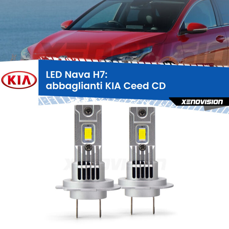 <strong>Abbaglianti LED no-spie per KIA Ceed</strong> CD 2018 in poi. Coppia lampade <strong>H7</strong> modello Nava canbus, raffreddate a ventola.