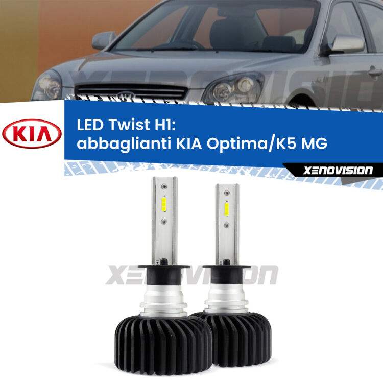 <strong>Kit abbaglianti LED</strong> H1 per <strong>KIA Optima/K5</strong> MG 2005 -2009. Compatte, impermeabili, senza ventola: praticamente indistruttibili. Top Quality.