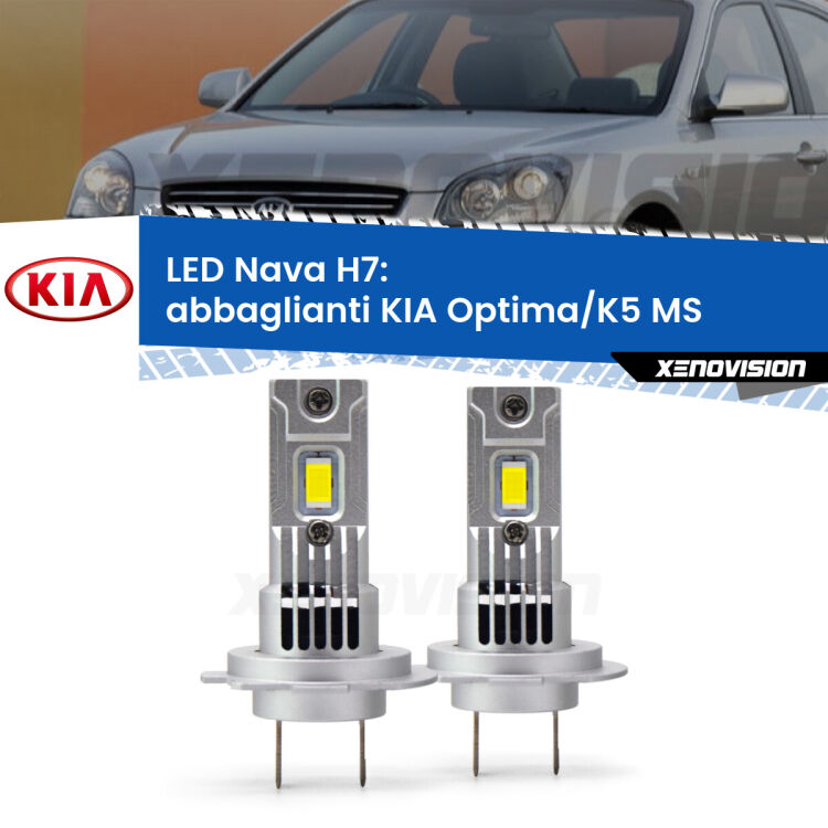 <strong>Abbaglianti LED no-spie per KIA Optima/K5</strong> MS 2000 -2004. Coppia lampade <strong>H7</strong> modello Nava canbus, raffreddate a ventola.