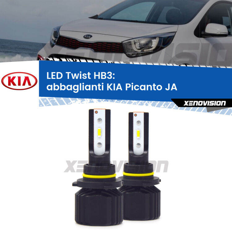 <strong>Kit abbaglianti LED</strong> HB3 per <strong>KIA Picanto</strong> JA 2017 in poi. Compatte, impermeabili, senza ventola: praticamente indistruttibili. Top Quality.