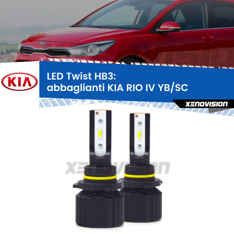 <strong>Kit abbaglianti LED</strong> HB3 per <strong>KIA RIO IV</strong> YB/SC 2016 in poi. Compatte, impermeabili, senza ventola: praticamente indistruttibili. Top Quality.