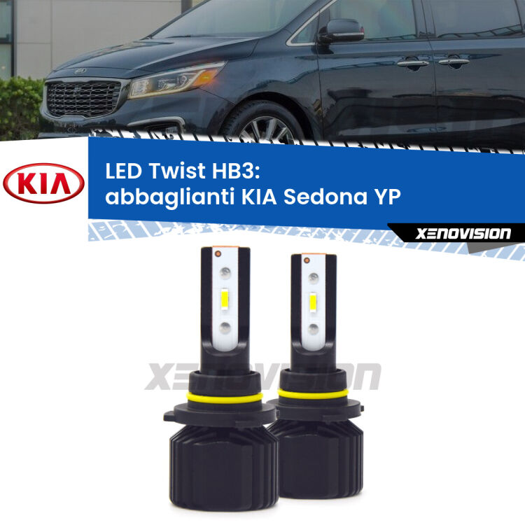 <strong>Kit abbaglianti LED</strong> HB3 per <strong>KIA Sedona</strong> YP 2019 in poi. Compatte, impermeabili, senza ventola: praticamente indistruttibili. Top Quality.