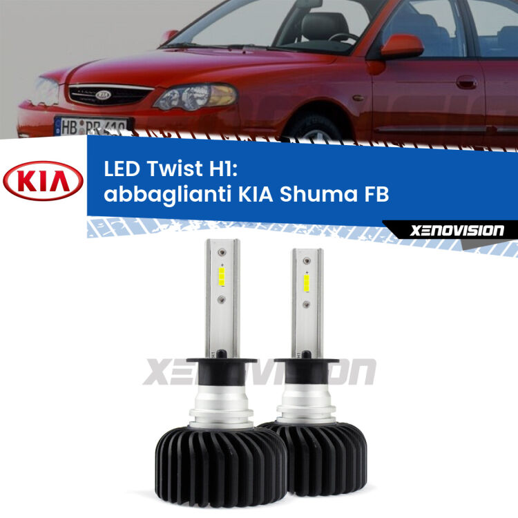 <strong>Kit abbaglianti LED</strong> H1 per <strong>KIA Shuma</strong> FB 1997 -2000. Compatte, impermeabili, senza ventola: praticamente indistruttibili. Top Quality.