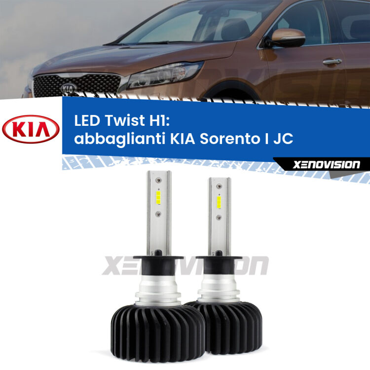 <strong>Kit abbaglianti LED</strong> H1 per <strong>KIA Sorento I</strong> JC 2002 -2008. Compatte, impermeabili, senza ventola: praticamente indistruttibili. Top Quality.