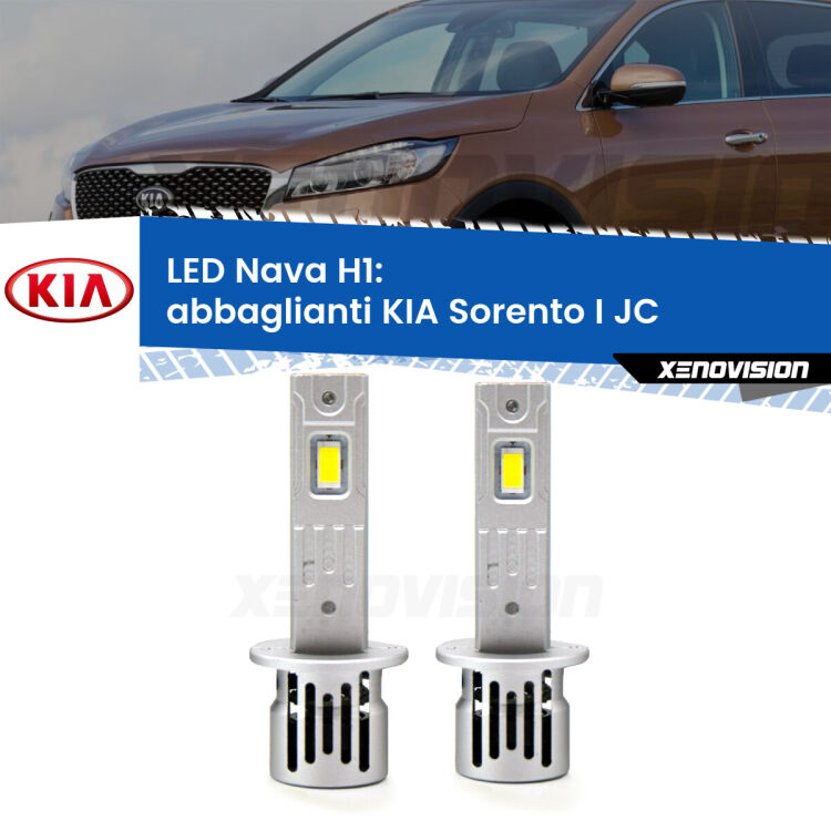 <strong>Abbaglianti LED no-spie per KIA Sorento I</strong> JC 2002 -2008. Coppia lampade <strong> H1</strong> modello Nava canbus, raffreddate a ventola.