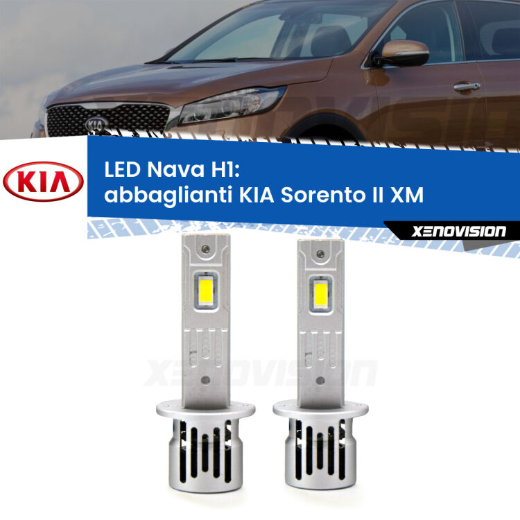 <strong>Abbaglianti LED no-spie per KIA Sorento II</strong> XM 2009 -2012. Coppia lampade <strong> H1</strong> modello Nava canbus, raffreddate a ventola.