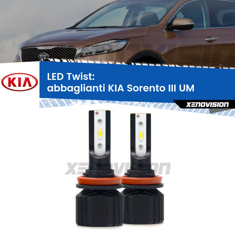 <strong>Kit abbaglianti LED</strong> per <strong>KIA Sorento III</strong> UM 2015 in poi. Compatte, impermeabili, senza ventola: praticamente indistruttibili. Top Quality.