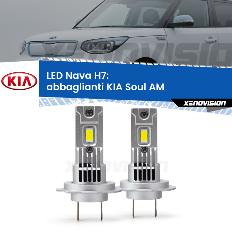 <strong>Abbaglianti LED no-spie per KIA Soul</strong> AM 2012 -2014. Coppia lampade <strong>H7</strong> modello Nava canbus, raffreddate a ventola.