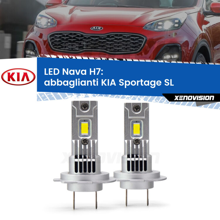 <strong>Abbaglianti LED no-spie per KIA Sportage</strong> SL 2010 -2014. Coppia lampade <strong>H7</strong> modello Nava canbus, raffreddate a ventola.