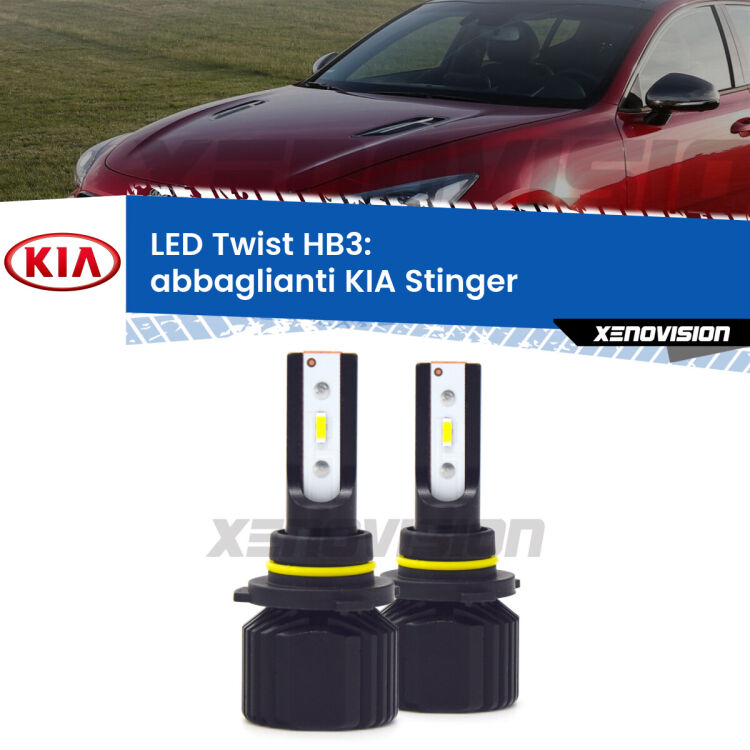 <strong>Kit abbaglianti LED</strong> HB3 per <strong>KIA Stinger</strong>  2017 in poi. Compatte, impermeabili, senza ventola: praticamente indistruttibili. Top Quality.