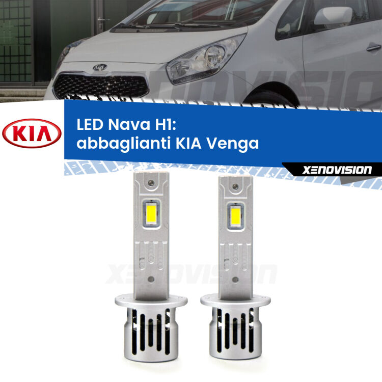 <strong>Abbaglianti LED no-spie per KIA Venga</strong>  2010 -2019. Coppia lampade <strong> H1</strong> modello Nava canbus, raffreddate a ventola.