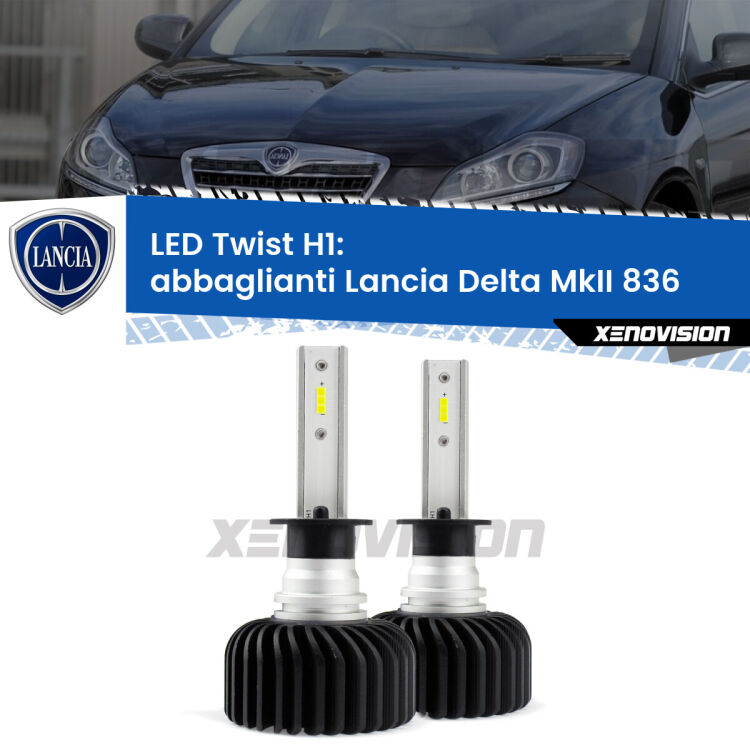 <strong>Kit abbaglianti LED</strong> H1 per <strong>Lancia Delta MkII</strong> 836 1993 -1999. Compatte, impermeabili, senza ventola: praticamente indistruttibili. Top Quality.