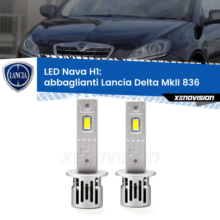 <strong>Abbaglianti LED no-spie per Lancia Delta MkII</strong> 836 1993 -1999. Coppia lampade <strong> H1</strong> modello Nava canbus, raffreddate a ventola.