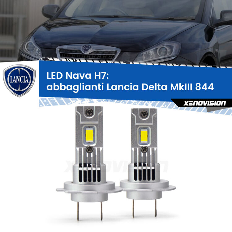 <strong>Abbaglianti LED no-spie per Lancia Delta MkIII</strong> 844 2008 -2014. Coppia lampade <strong>H7</strong> modello Nava canbus, raffreddate a ventola.