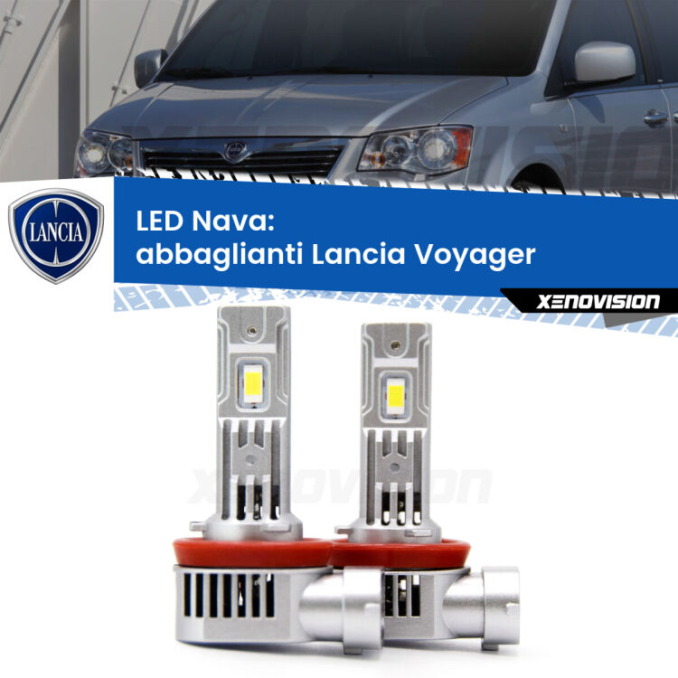 <strong>Abbaglianti LED no-spie per Lancia Voyager</strong>  2011 -2014. Coppia lampade <strong>H11</strong>/H9/H8/H16(JP) modello Nava canbus, raffreddate a ventola.