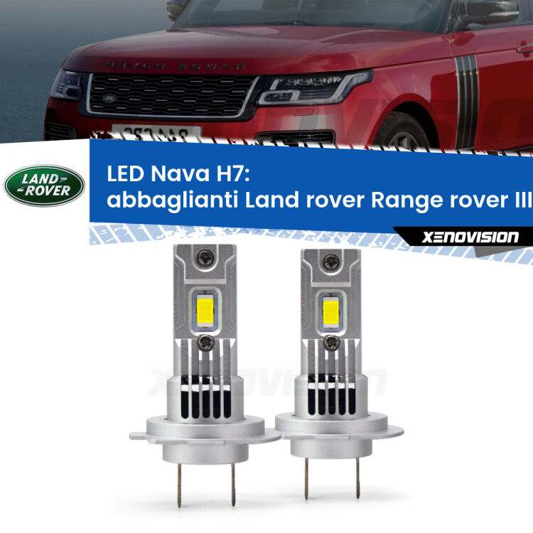 <strong>Abbaglianti LED no-spie per Land rover Range rover III</strong> L322 2002-2012. Coppia lampade <strong>H7</strong> modello Nava canbus, raffreddate a ventola.