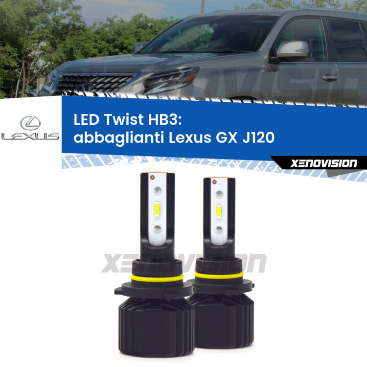 <strong>Kit abbaglianti LED</strong> HB3 per <strong>Lexus GX</strong> J120 2001 -2009. Compatte, impermeabili, senza ventola: praticamente indistruttibili. Top Quality.