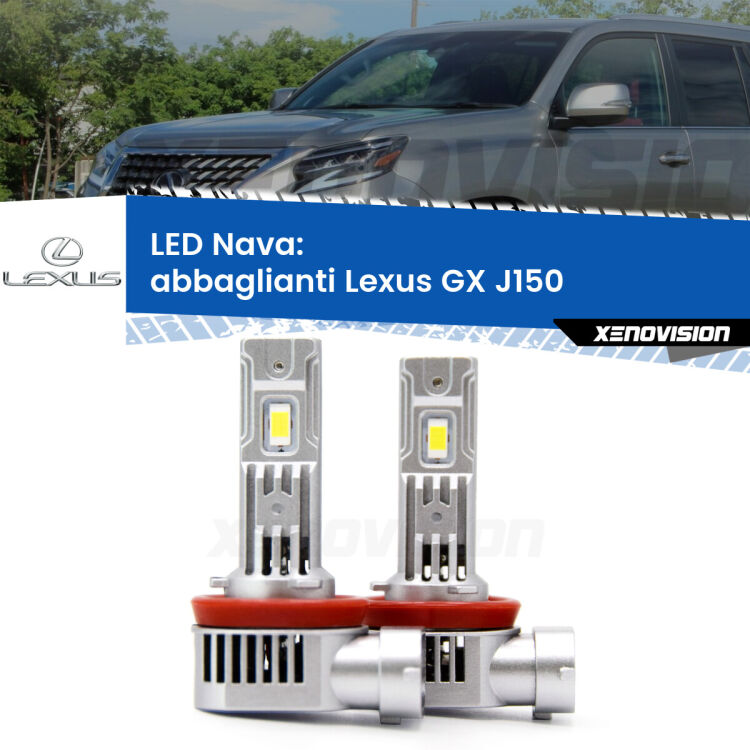 <strong>Abbaglianti LED no-spie per Lexus GX</strong> J150 restyling. Coppia lampade <strong>H11</strong>/H9/H8/H16(JP) modello Nava canbus, raffreddate a ventola.