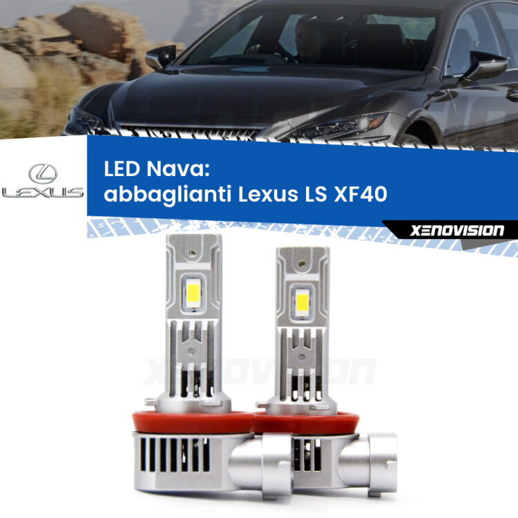 <strong>Abbaglianti LED no-spie per Lexus LS</strong> XF40 dal 2009/09, con fari Bi-Xenon. Coppia lampade <strong>H11</strong>/H9/H8/H16(JP) modello Nava canbus, raffreddate a ventola.