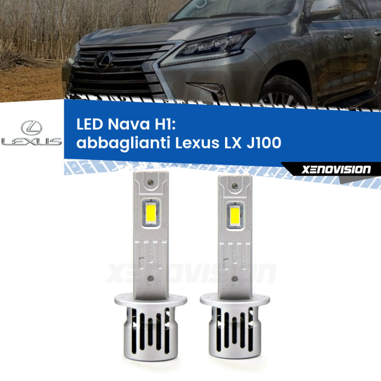 <strong>Abbaglianti LED no-spie per Lexus LX</strong> J100 con fari Xenon. Coppia lampade <strong> H1</strong> modello Nava canbus, raffreddate a ventola.