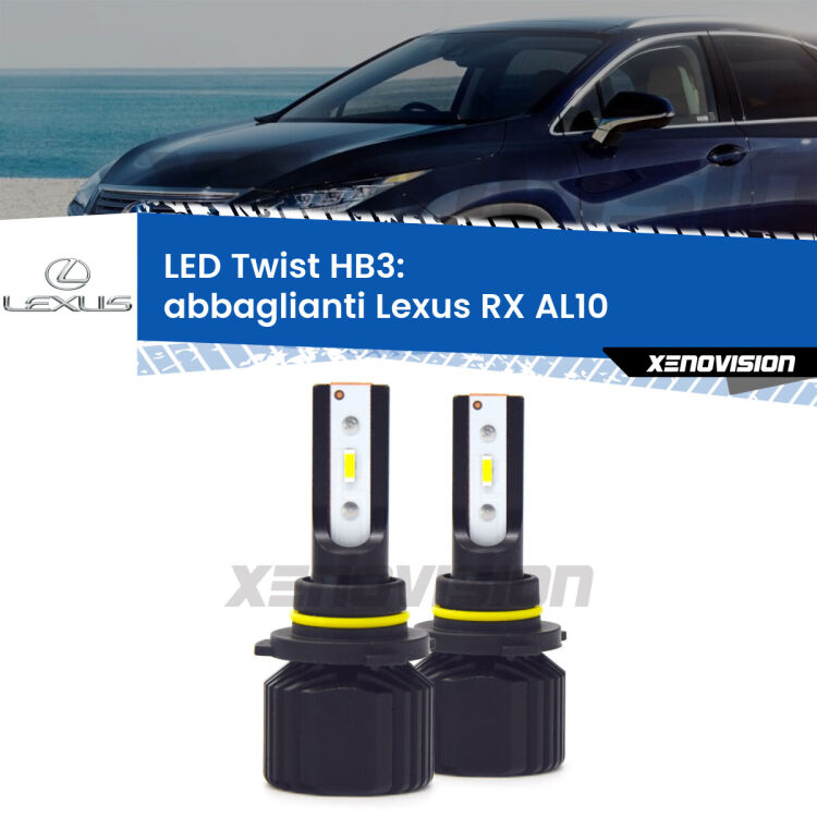 <strong>Kit abbaglianti LED</strong> HB3 per <strong>Lexus RX</strong> AL10 2008 -2015. Compatte, impermeabili, senza ventola: praticamente indistruttibili. Top Quality.