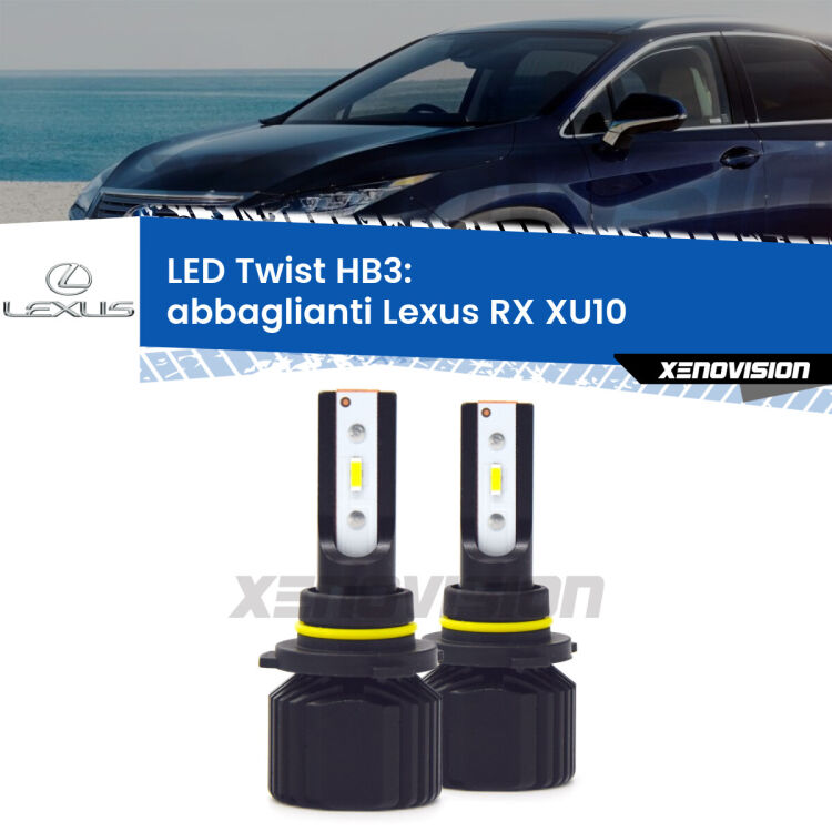 <strong>Kit abbaglianti LED</strong> HB3 per <strong>Lexus RX</strong> XU10 2000 -2003. Compatte, impermeabili, senza ventola: praticamente indistruttibili. Top Quality.