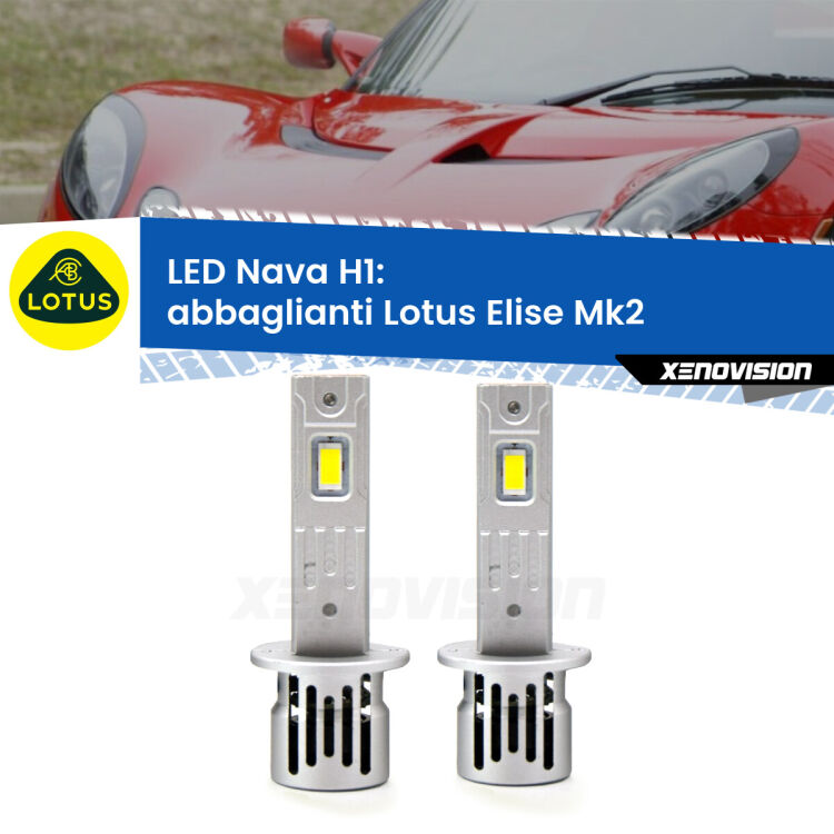 <strong>Abbaglianti LED no-spie per Lotus Elise</strong> Mk2 2000 -2009. Coppia lampade <strong> H1</strong> modello Nava canbus, raffreddate a ventola.