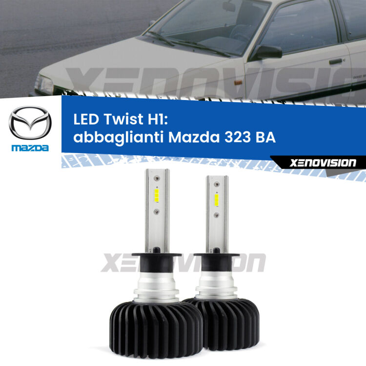 <strong>Kit abbaglianti LED</strong> H1 per <strong>Mazda 323</strong> BA 1994 -1998. Compatte, impermeabili, senza ventola: praticamente indistruttibili. Top Quality.