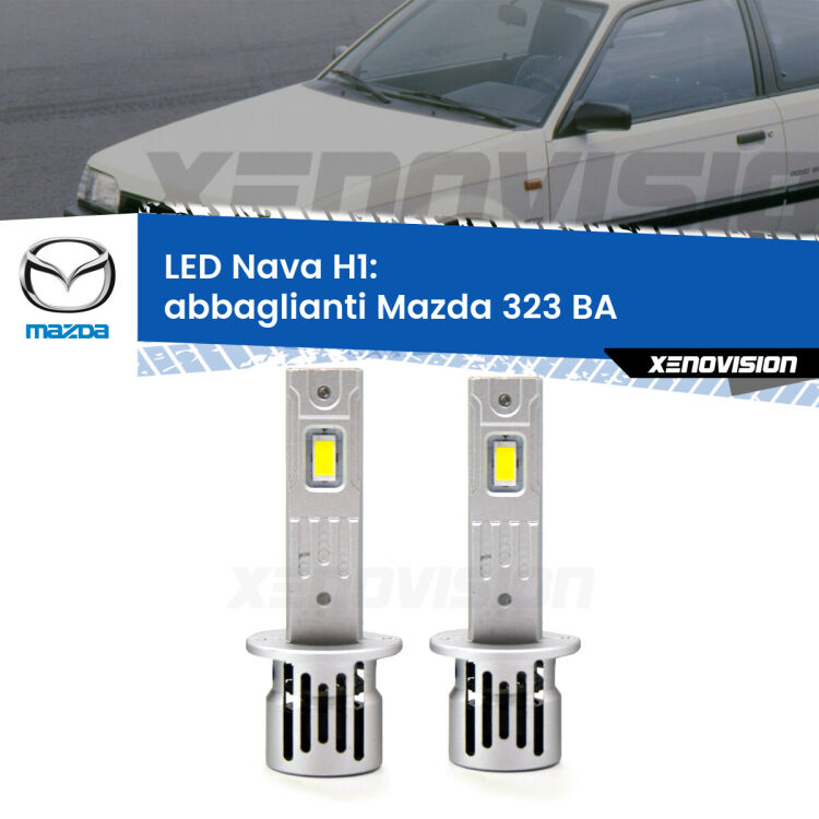 <strong>Abbaglianti LED no-spie per Mazda 323</strong> BA 1994 -1998. Coppia lampade <strong> H1</strong> modello Nava canbus, raffreddate a ventola.