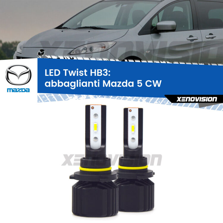 <strong>Kit abbaglianti LED</strong> HB3 per <strong>Mazda 5</strong> CW 2010 in poi. Compatte, impermeabili, senza ventola: praticamente indistruttibili. Top Quality.