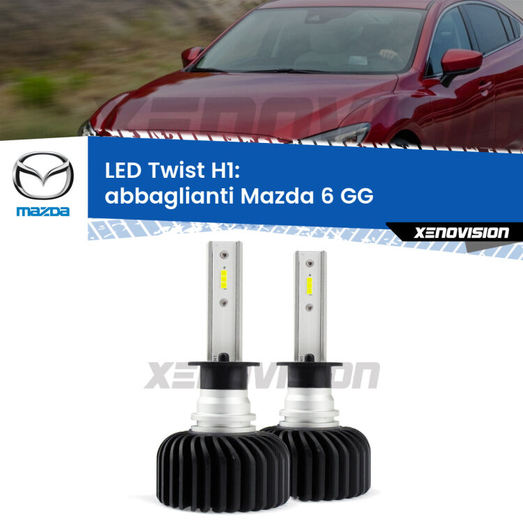 <strong>Kit abbaglianti LED</strong> H1 per <strong>Mazda 6</strong> GG 2002 -2007. Compatte, impermeabili, senza ventola: praticamente indistruttibili. Top Quality.