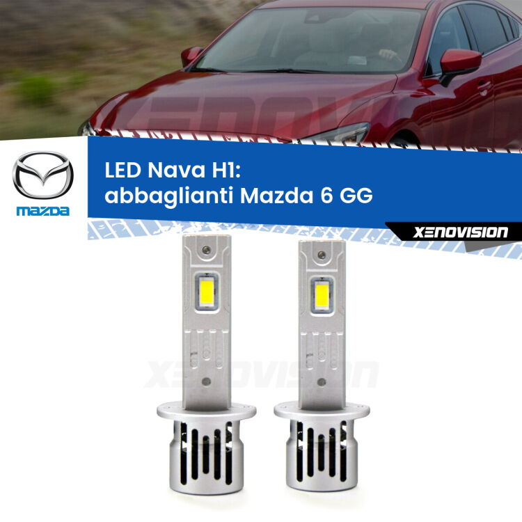 <strong>Abbaglianti LED no-spie per Mazda 6</strong> GG 2002 -2007. Coppia lampade <strong> H1</strong> modello Nava canbus, raffreddate a ventola.