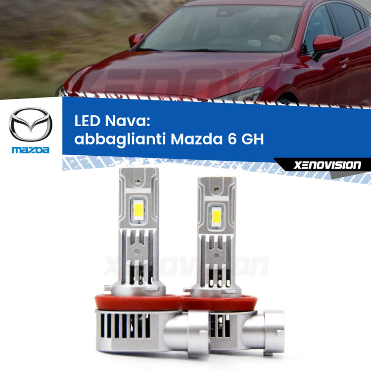 <strong>Abbaglianti LED no-spie per Mazda 6</strong> GH 2007 -2013. Coppia lampade <strong>H11</strong>/H9/H8/H16(JP) modello Nava canbus, raffreddate a ventola.