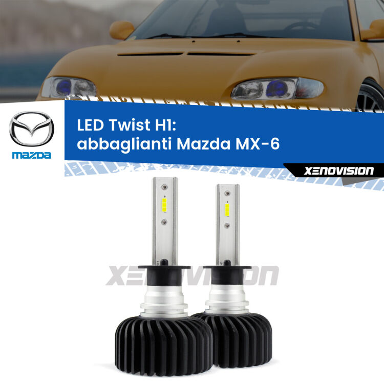 <strong>Kit abbaglianti LED</strong> H1 per <strong>Mazda MX-6</strong>  1992 -1997. Compatte, impermeabili, senza ventola: praticamente indistruttibili. Top Quality.