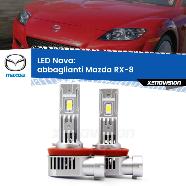 <strong>Abbaglianti LED no-spie per Mazda RX-8</strong>  2003 -2012. Coppia lampade <strong>H11</strong>/H9/H8/H16(JP) modello Nava canbus, raffreddate a ventola.