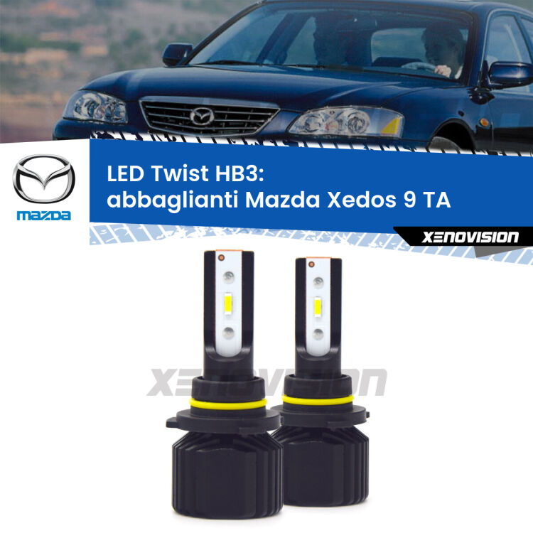 <strong>Kit abbaglianti LED</strong> HB3 per <strong>Mazda Xedos 9</strong> TA 1993 -2002. Compatte, impermeabili, senza ventola: praticamente indistruttibili. Top Quality.