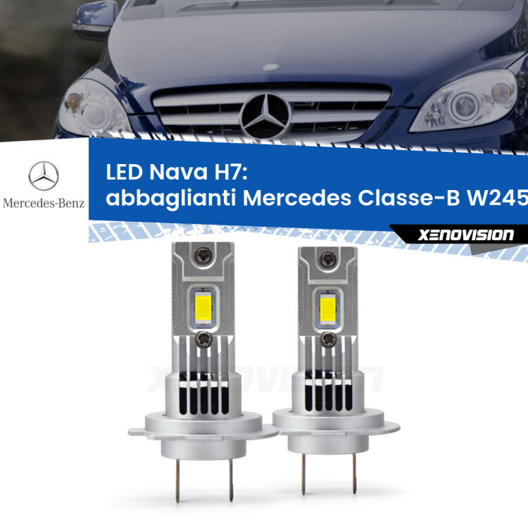 <strong>Abbaglianti LED no-spie per Mercedes Classe-B</strong> W245 2005 -2011. Coppia lampade <strong>H7</strong> modello Nava canbus, raffreddate a ventola.