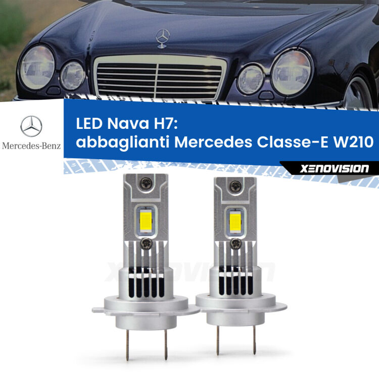 <strong>Abbaglianti LED no-spie per Mercedes Classe-E</strong> W210 1995 -2002. Coppia lampade <strong>H7</strong> modello Nava canbus, raffreddate a ventola.