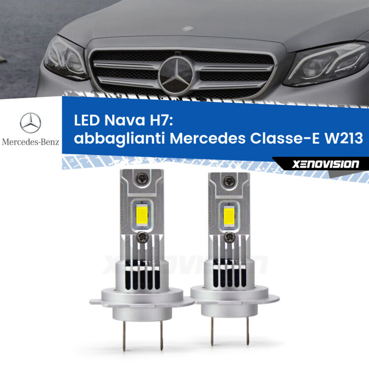 <strong>Abbaglianti LED no-spie per Mercedes Classe-E</strong> W213 2016 -2018. Coppia lampade <strong>H7</strong> modello Nava canbus, raffreddate a ventola.