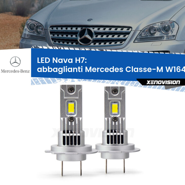 <strong>Abbaglianti LED no-spie per Mercedes Classe-M</strong> W164 2005 -2011. Coppia lampade <strong>H7</strong> modello Nava canbus, raffreddate a ventola.