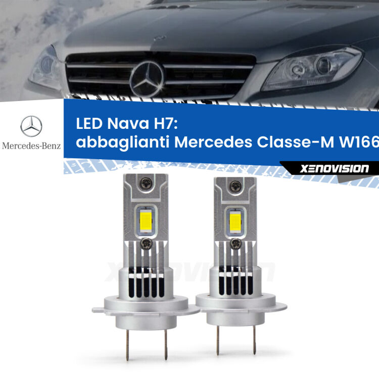 <strong>Abbaglianti LED no-spie per Mercedes Classe-M</strong> W166 2011 -2015. Coppia lampade <strong>H7</strong> modello Nava canbus, raffreddate a ventola.