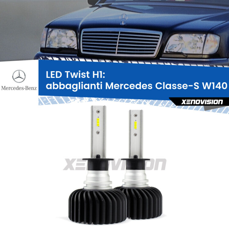 <strong>Kit abbaglianti LED</strong> H1 per <strong>Mercedes Classe-S</strong> W140 1991 -1998. Compatte, impermeabili, senza ventola: praticamente indistruttibili. Top Quality.