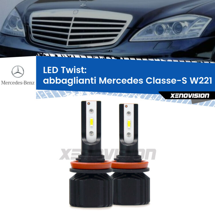 <strong>Kit abbaglianti LED</strong> per <strong>Mercedes Classe-S</strong> W221 2005 -2013. Compatte, impermeabili, senza ventola: praticamente indistruttibili. Top Quality.