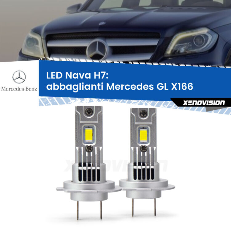 <strong>Abbaglianti LED no-spie per Mercedes GL</strong> X166 2012 -2015. Coppia lampade <strong>H7</strong> modello Nava canbus, raffreddate a ventola.