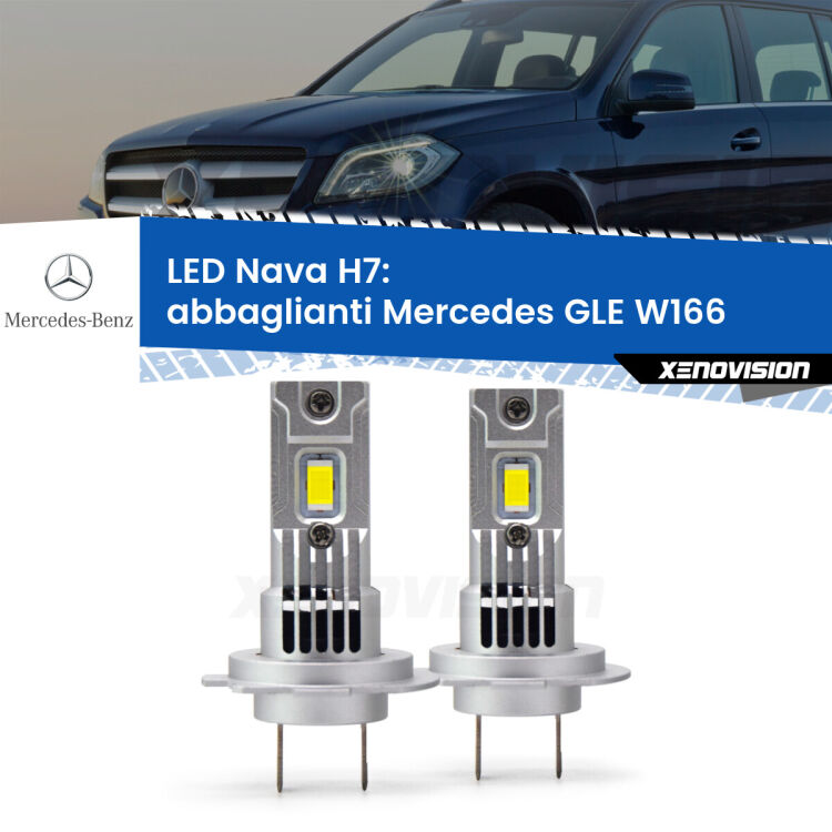 <strong>Abbaglianti LED no-spie per Mercedes GLE</strong> W166 2015 -2018. Coppia lampade <strong>H7</strong> modello Nava canbus, raffreddate a ventola.