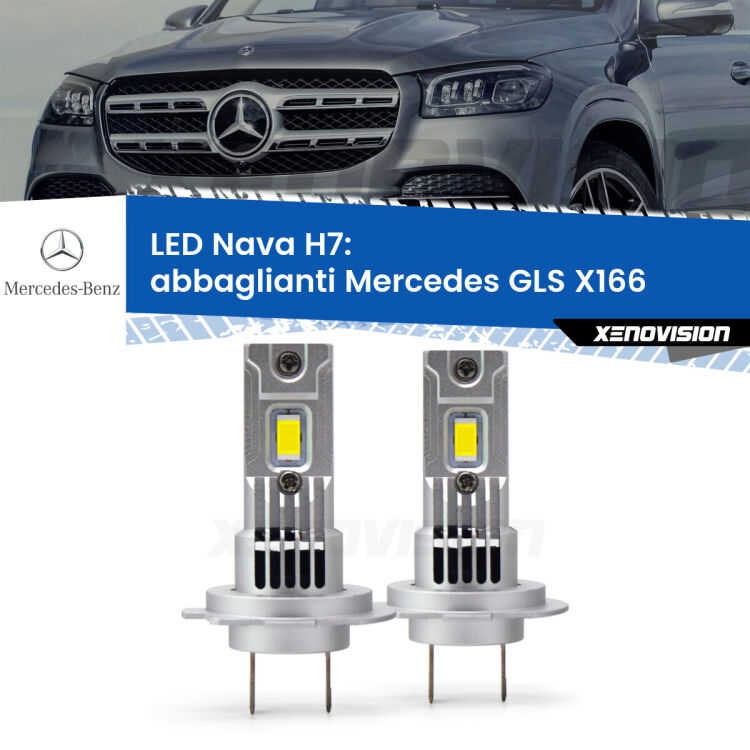 <strong>Abbaglianti LED no-spie per Mercedes GLS</strong> X166 2015 -2019. Coppia lampade <strong>H7</strong> modello Nava canbus, raffreddate a ventola.