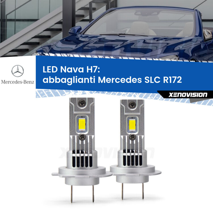 <strong>Abbaglianti LED no-spie per Mercedes SLC</strong> R172 2016 -2017. Coppia lampade <strong>H7</strong> modello Nava canbus, raffreddate a ventola.