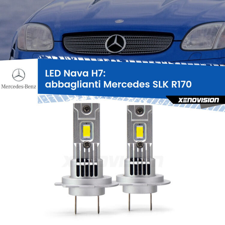 <strong>Abbaglianti LED no-spie per Mercedes SLK</strong> R170 1996 -2004. Coppia lampade <strong>H7</strong> modello Nava canbus, raffreddate a ventola.